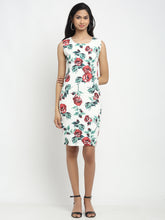 women pencil fit floral printed white dress