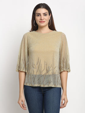 Women Gold Round Neck Solid Top