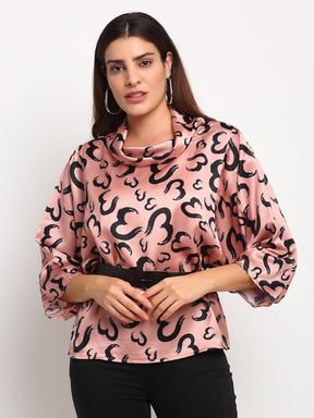 Women Pink High Neck Printed Top