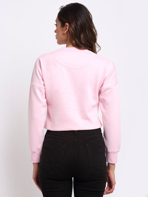 Women Pink Solid Hosiery Sweatshirt