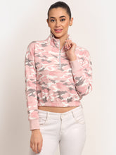 Women Pink High Neck Hosiery Printed Sweatshirt