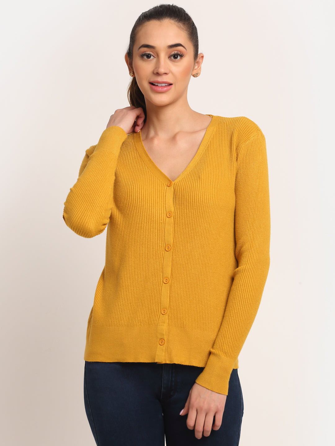 Mustard v neck clearance cardigan