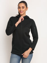 Women Green Straight Fit Hooded Zipper Sweatshirt