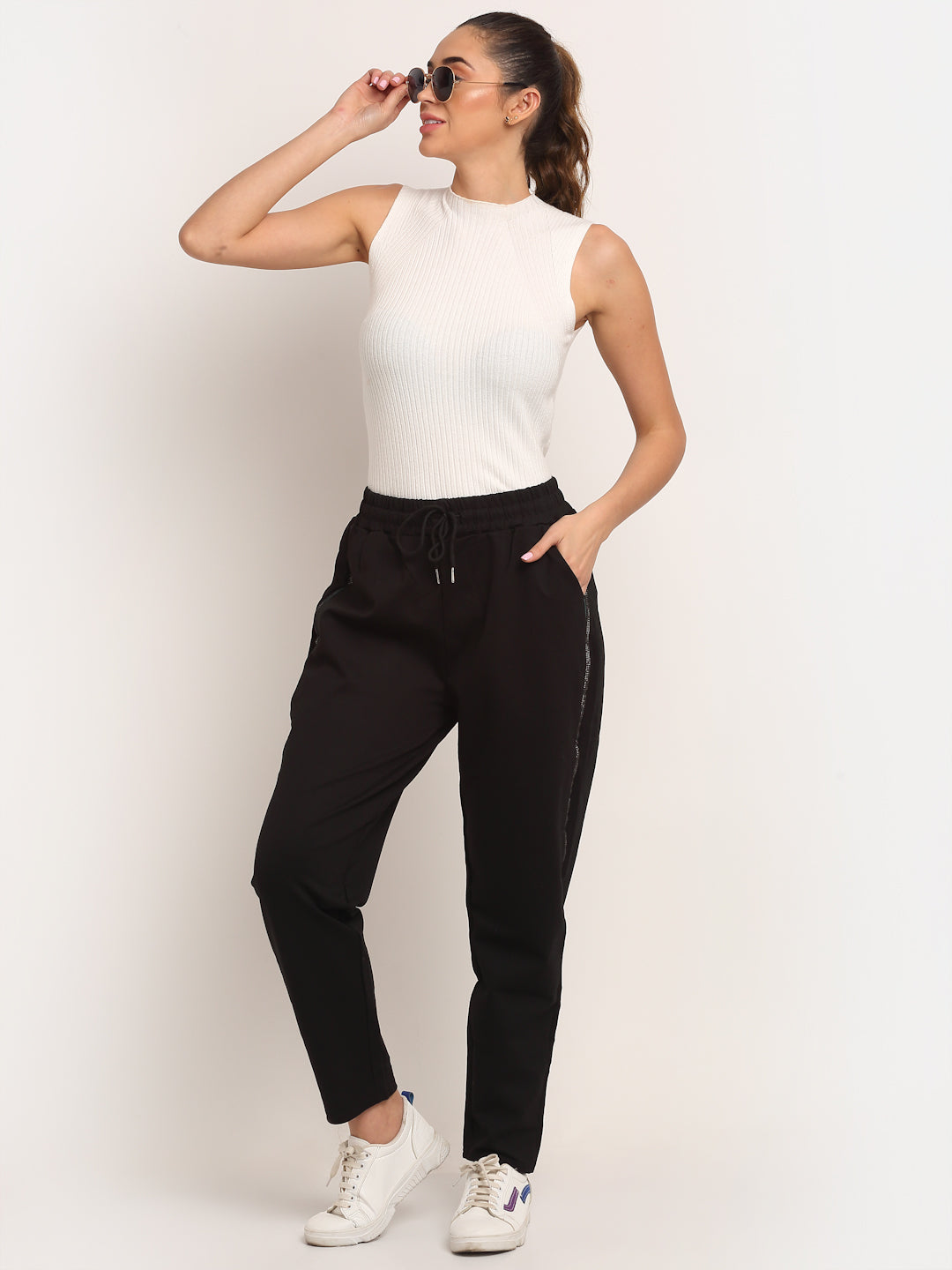 Buy Women Black Straight Fit Jogging Lower With Pockets - Global