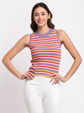 Women Horizontal Striped Knit Top