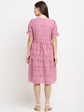 women pink schiffli dress