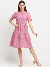 women pink schiffli dress