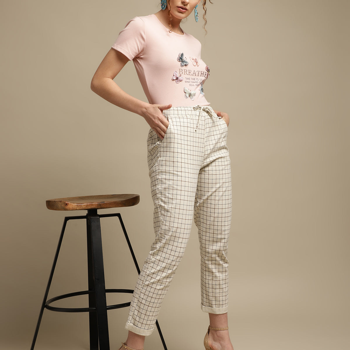 River Island Red check belted tapered trousers  Trouser pants women  Tapered trousers Trousers women