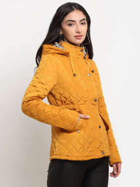 Women Mustard Hooded Straight Fit Jacket