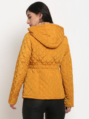 Women Mustard Hooded Straight Fit Jacket