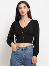 Women Black V-Neck Solid Pullover