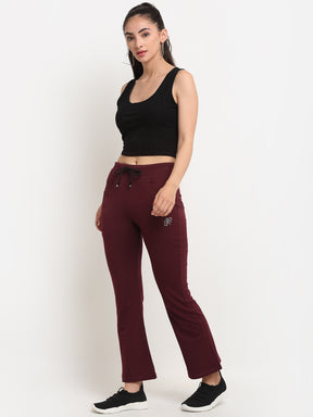 Women Maroon Solid Cotton Blend Lower