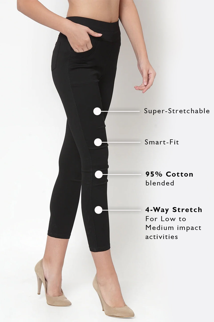  Womens Cotton Blend Super Stretchy Skinny Solid Jeggings  Black Medium