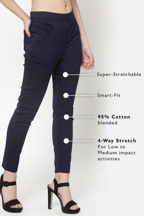Buy Women Navy Blue Mid-Rise Stretchable Jegging - Global Republic